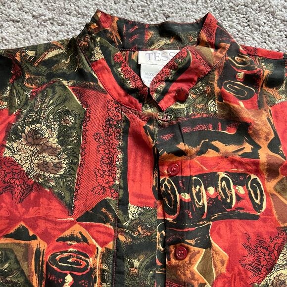 Vintage‎ Tess Abstract Silk Button Down Shirt Blouse Career Artsy art to wear - Picture 11 of 13